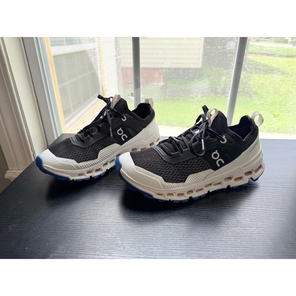 On Cloudultra Running Shoes Black White Blue Women’s 8 (EU 39) Trail Sneakers